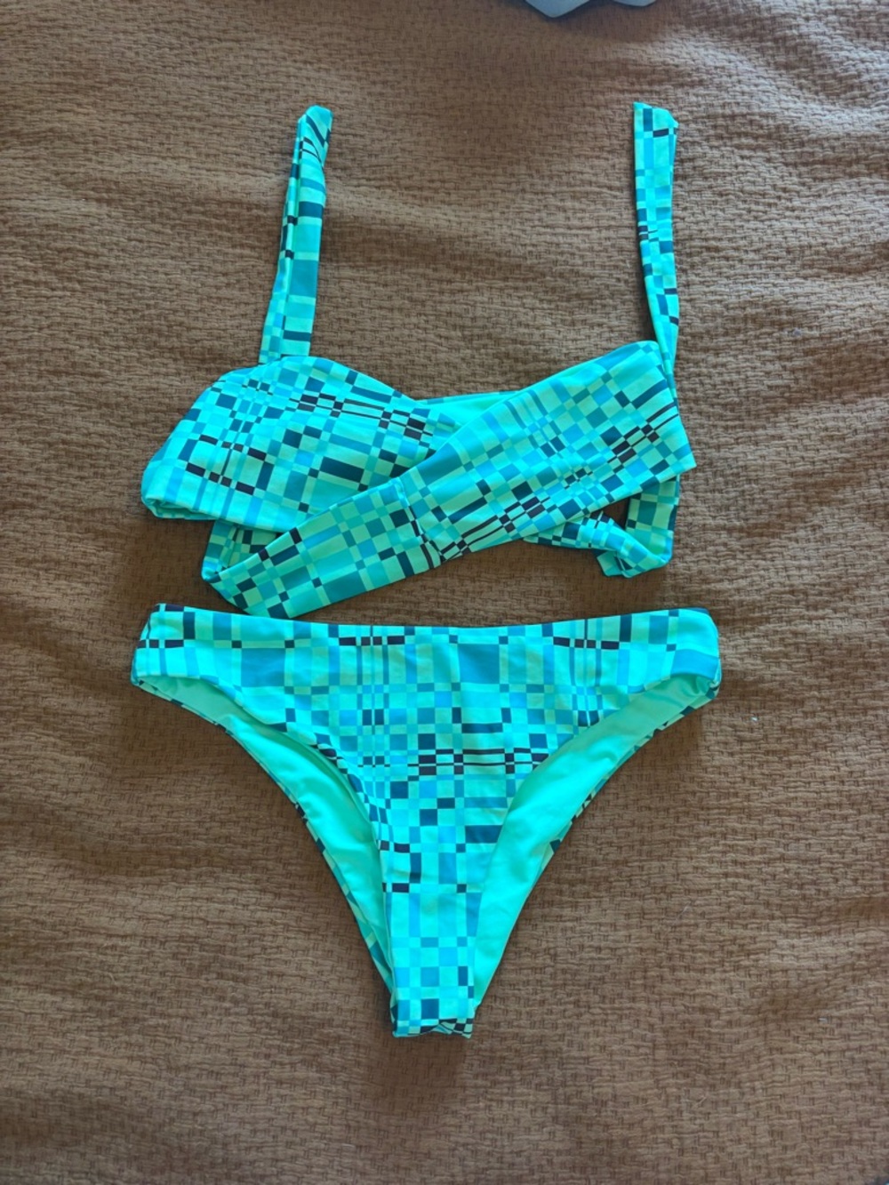 Princess Polly Mint Green Check Bandeau Bikini